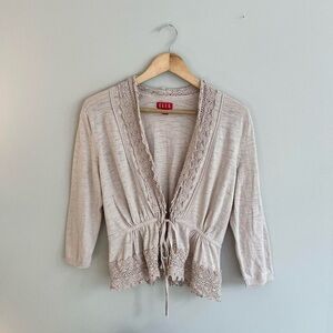 tie front cardigan with crochet details